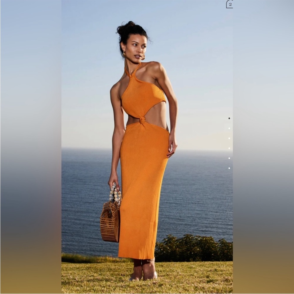 NWT $450 Cult Gaia Cameron Cut Out Halter Maxi Dress in Apricot - S